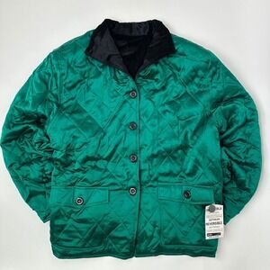 Reversible Quilted Jacket Emerald Green Black Velvet Trim 2X‎